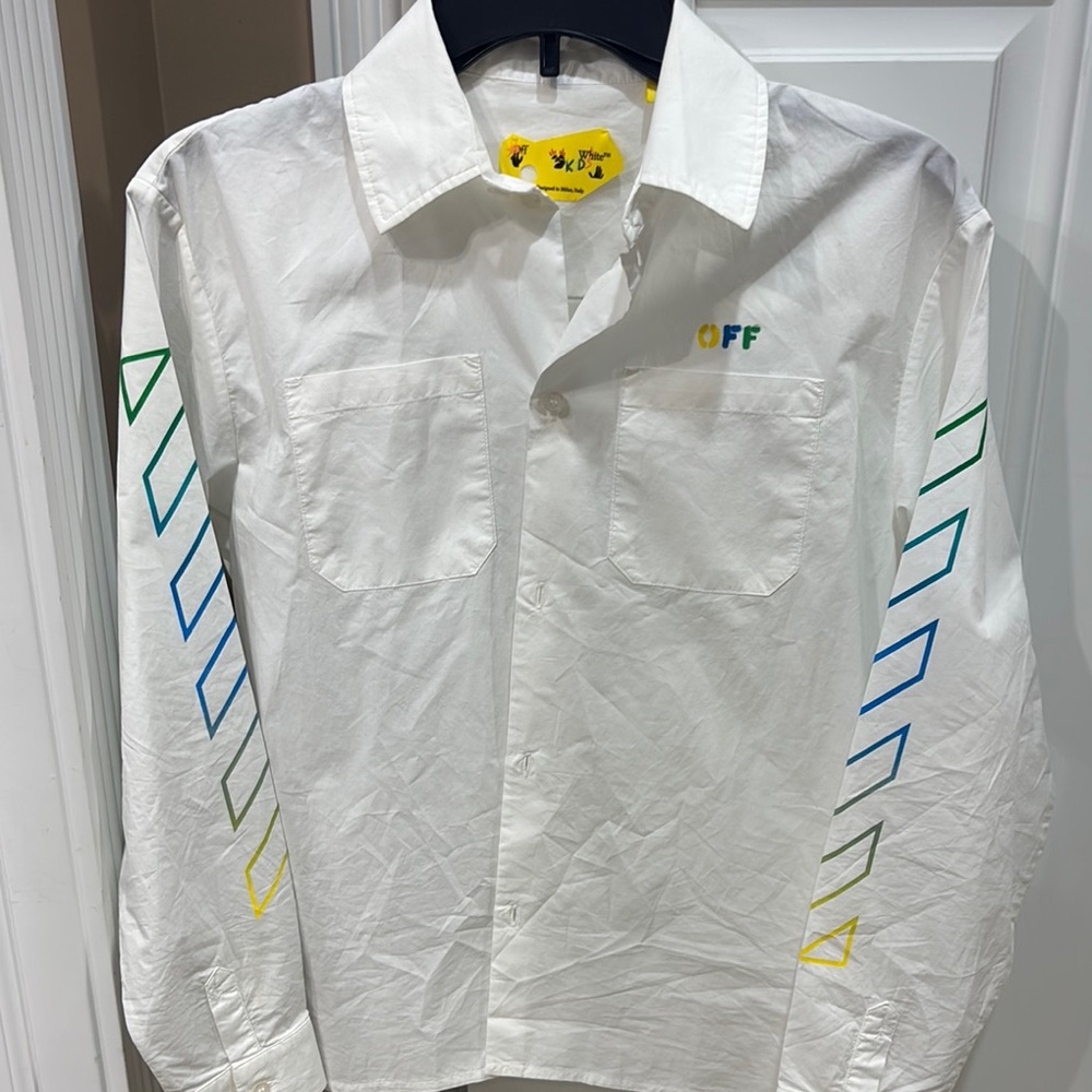 Boys Off-White Casual White and Yellow Button Down Shirt